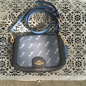 Coach Denim Blue saddle bag with diagonal horse and carriage print